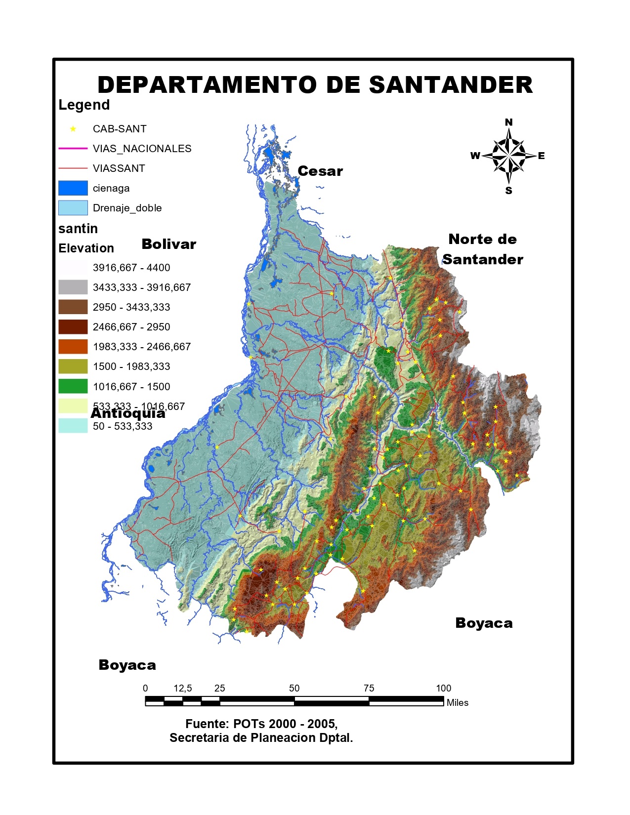 Santander Mapa Hipsométrico